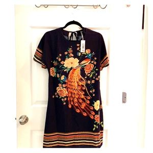 Casual peacock print dress